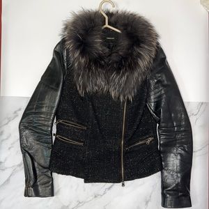 Rebecca Minkoff Tweed Jacket w/ Raccoon Fur Collar